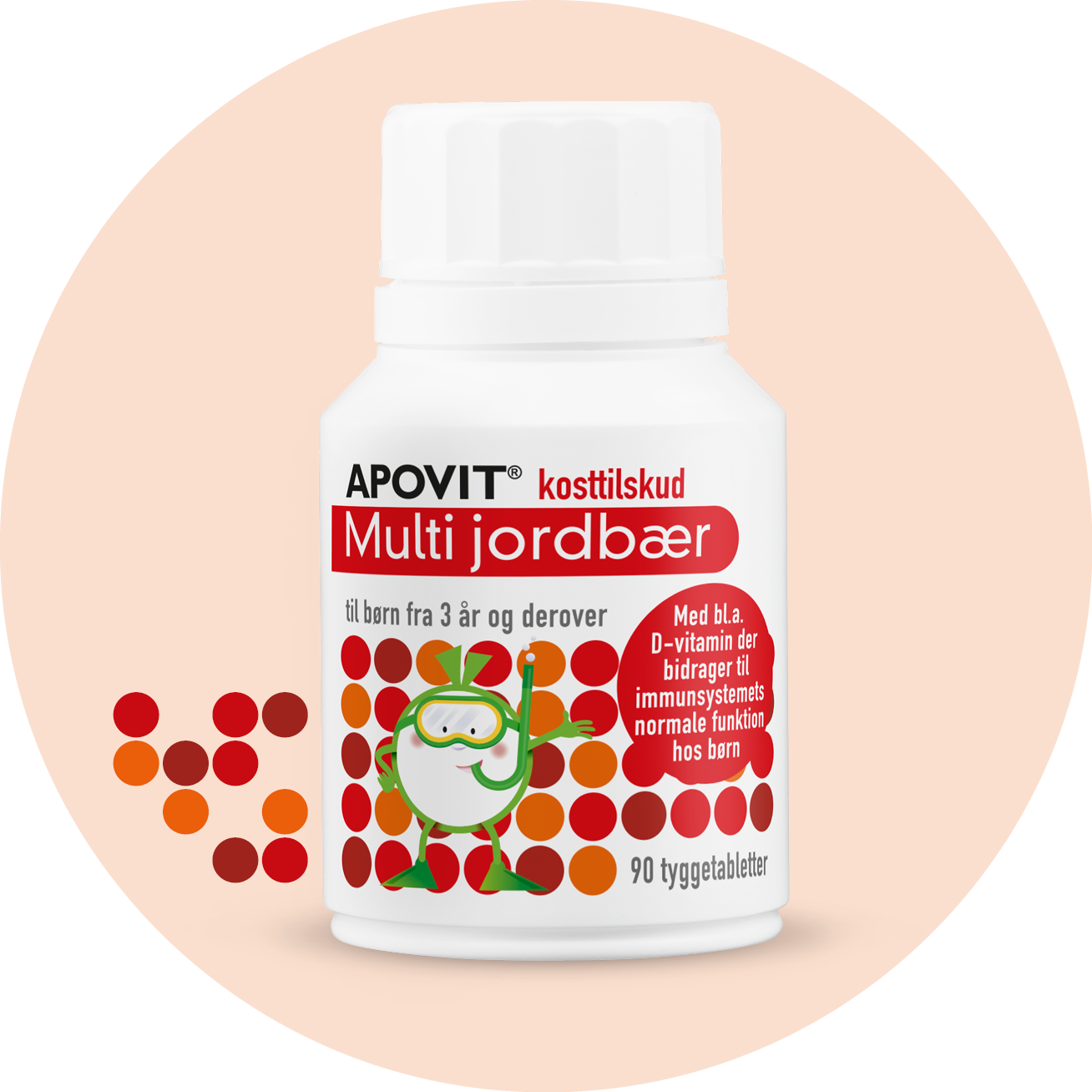 Multi jordbær, 90 tyggetabletter