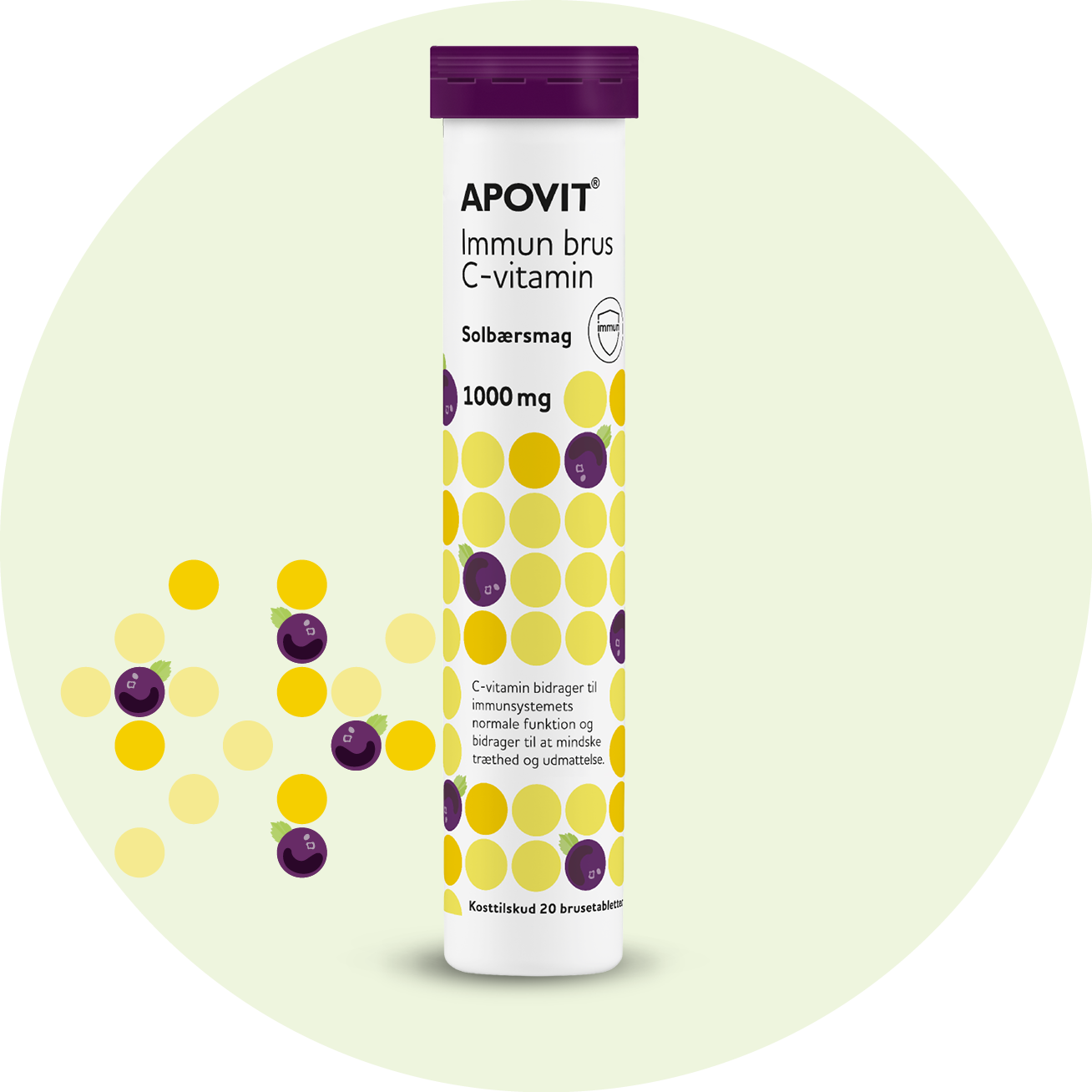 Immun brus C-vitamin, solbærsmag, 20 brusetabletter