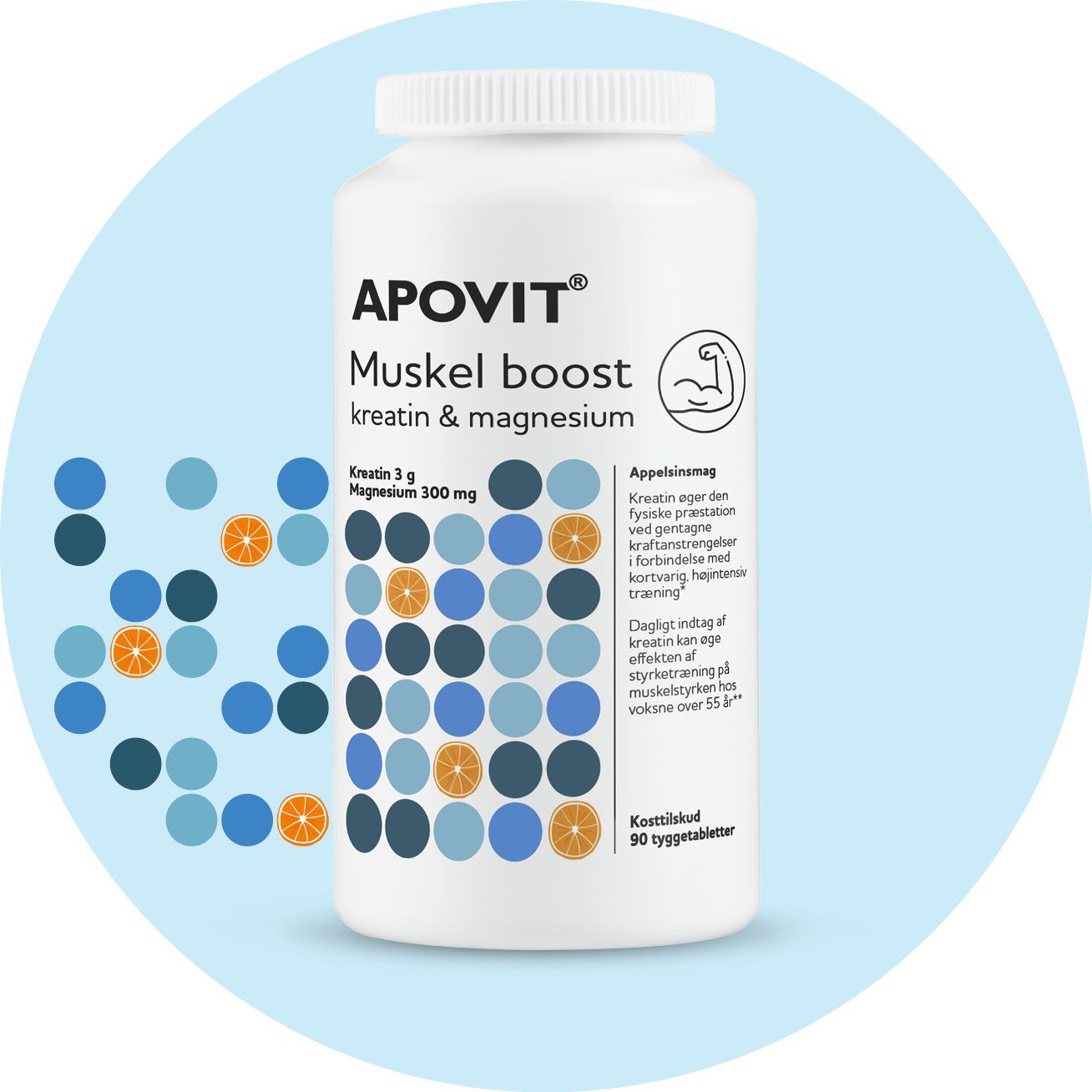APOVIT Muskel boost er et kombinationsprodukt med kreatin og magnesium, udviklet til at støtte træning, muskelstyrke og energi i hverdagen.