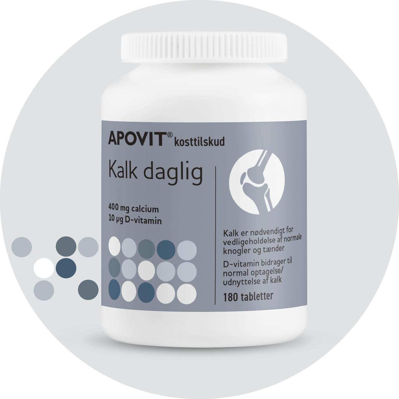 Kalk daglig + 10 µg D-vitamin, 180 tabletter
