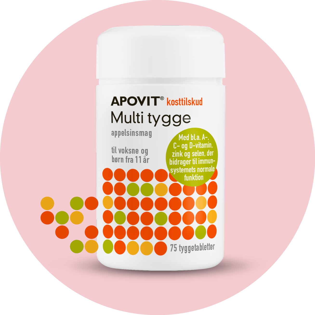 Multi tygge appelsinsmag, 75 tyggetabletter