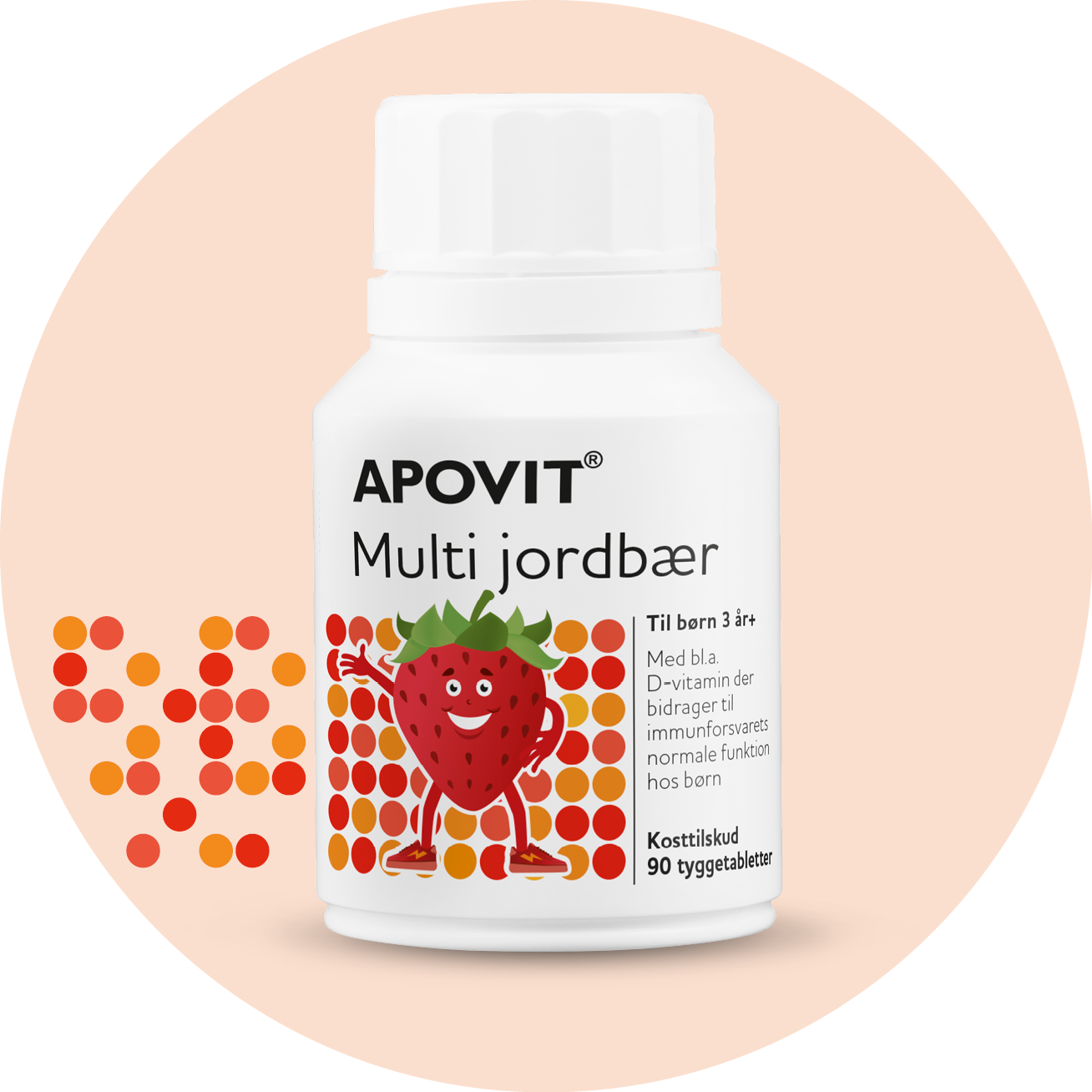 Multi jordbær, 90 tyggetabletter